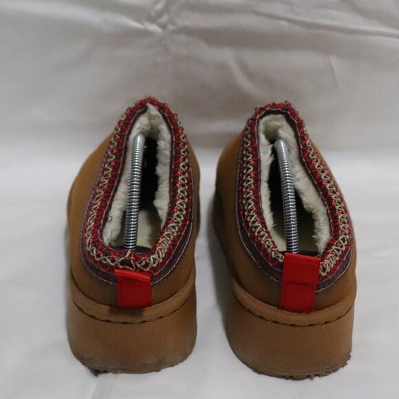 Womens Tan Sz 40 Slip On Suede Ankle Platform Comfy Indoor Short Slippers - Picture 3 of 8